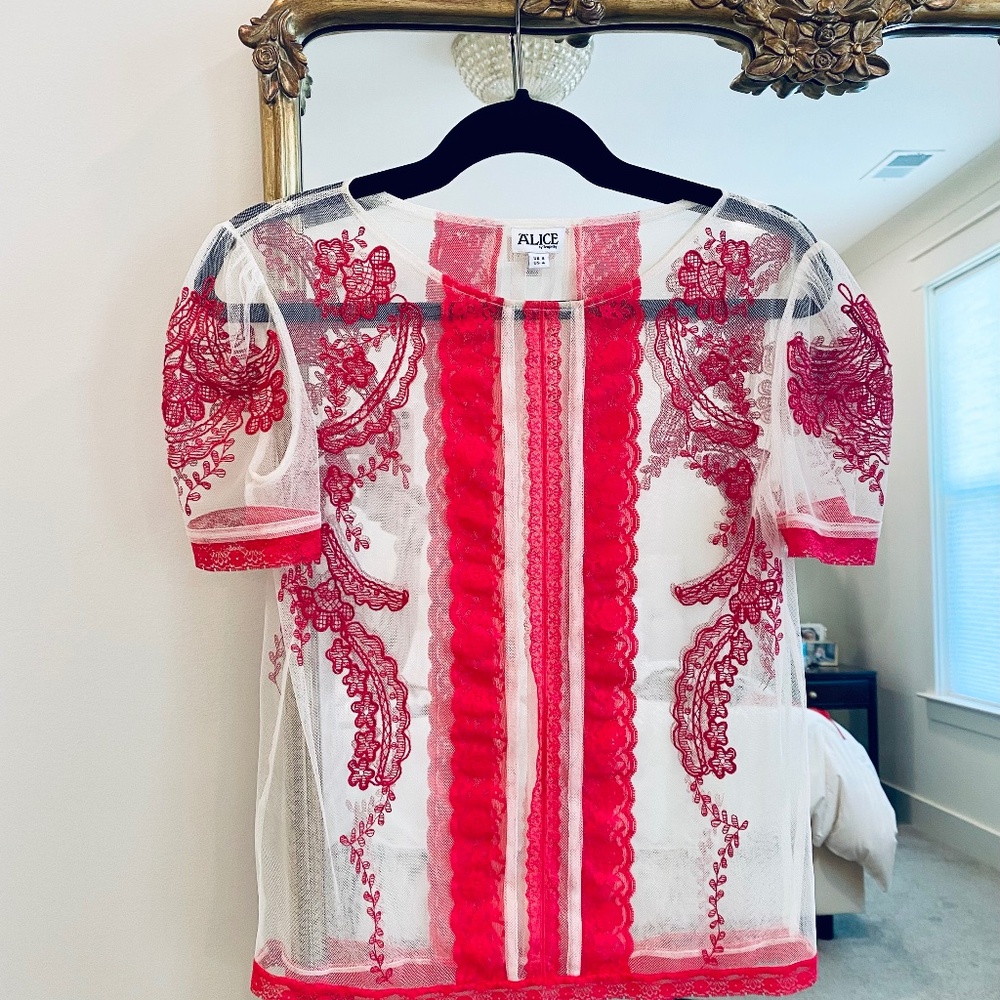 ALICE by Temperley Pink Embroidered Sheer Top Size US 4 Small